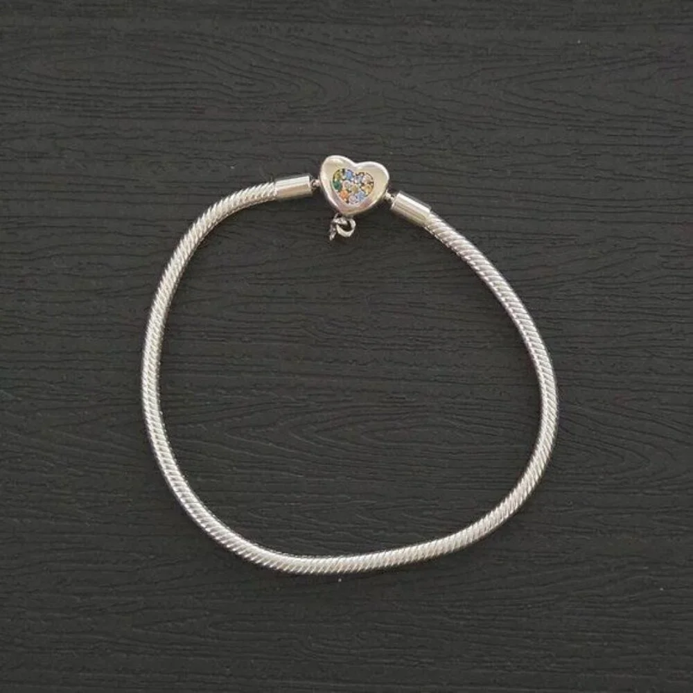 Sparkling Heart Snake Chain Charm Bracelet 7.1 in (NWOT)